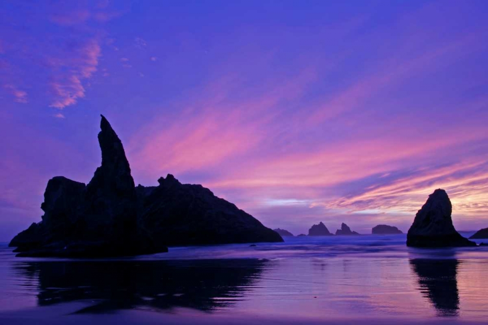 OR, Bandon Beach Silhouette of sea stacks art print by Cathy and Gordon Illg for $57.95 CAD