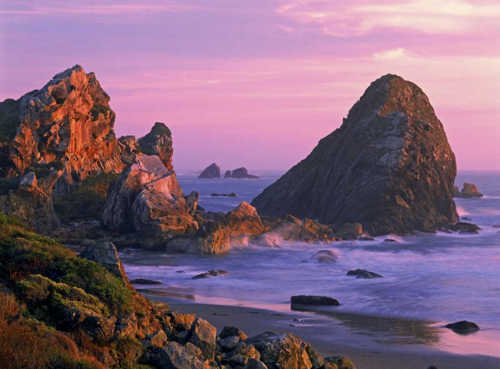 OR, Harris State Beach Sea stacks at sunset art print by Dave Welling for $57.95 CAD
