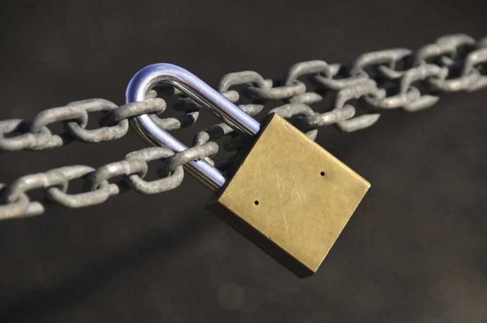 Oregon, Portland Close-up of padlock on chain art print by Steve Terrill for $57.95 CAD