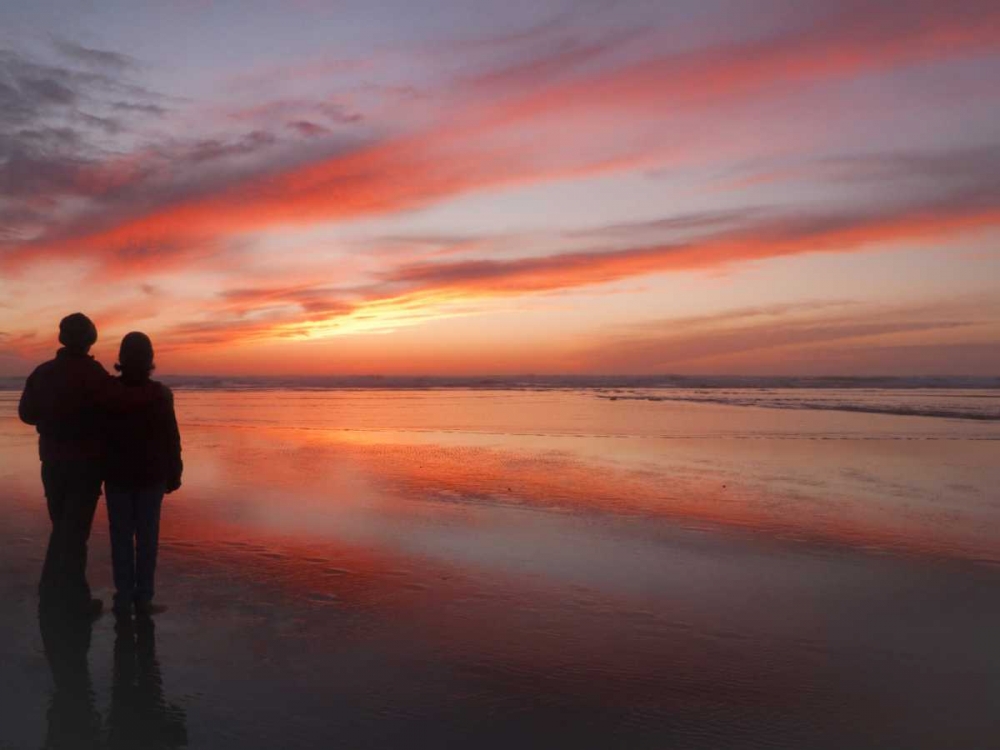 Oregon, Cannon Beach Couple on beach at sunset art print by Don Paulson for $57.95 CAD