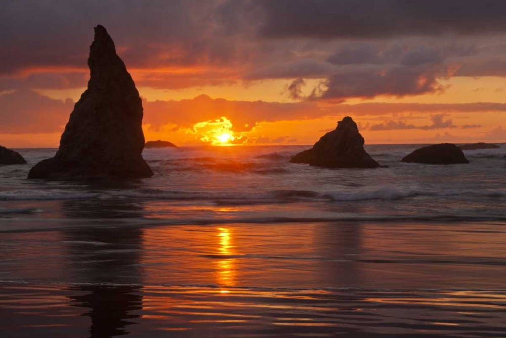 USA, Oregon, Bandon Beach Sunset and sea stacks art print by Cathy and Gordon Illg for $57.95 CAD