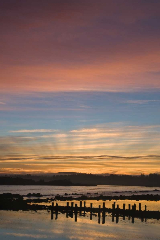 OR, Bandon Sunrise God rays over harbor art print by Nancy Rotenberg for $57.95 CAD