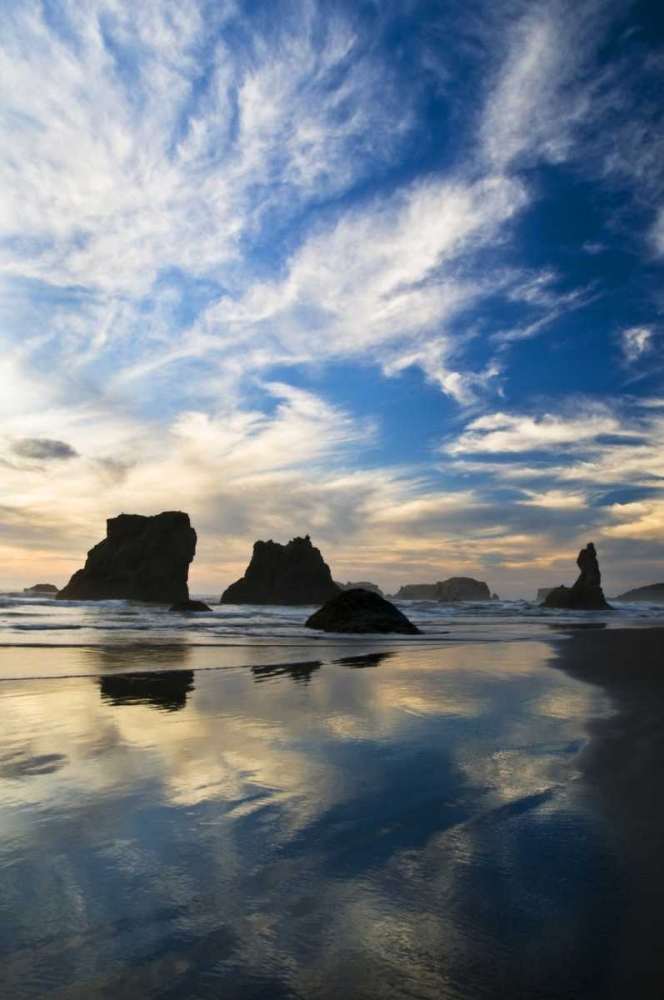 USA, Oregon, Bandon Beach Sea stacks at twilight art print by Nancy Rotenberg for $57.95 CAD