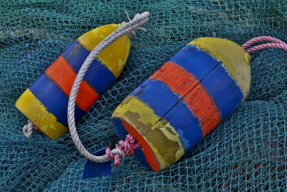 Oregon, Garibaldi Blue fishing nets with buoys art print by Jean Carter for $57.95 CAD