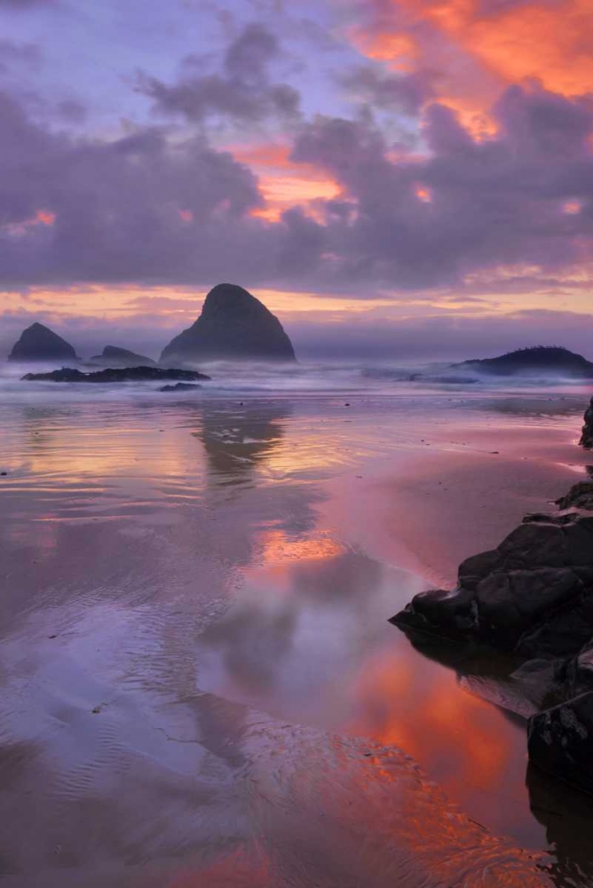 Oregon, Oceanside Sunset on beach and sea stacks art print by Steve Terrill for $57.95 CAD