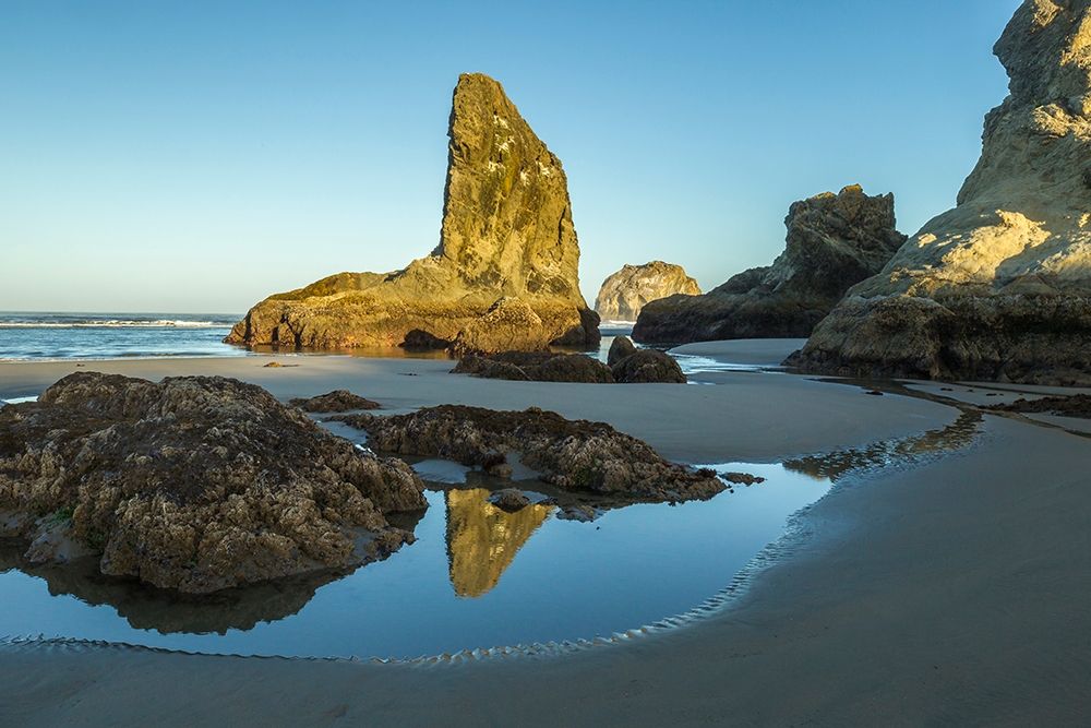 Oregon-Bandon Beach Rock formations and reflection in beach water art print by Jaynes Gallery for $57.95 CAD