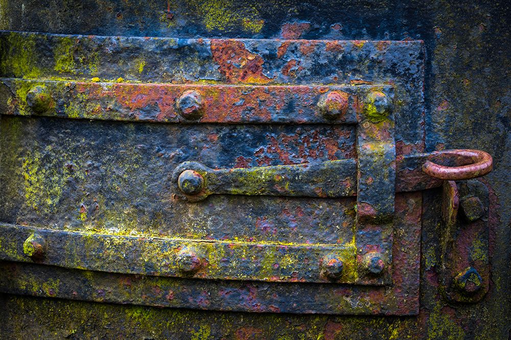 USA, Oregon, Tillamook. Close-up of lock on metal boiler door. art print by Jaynes Gallery for $57.95 CAD