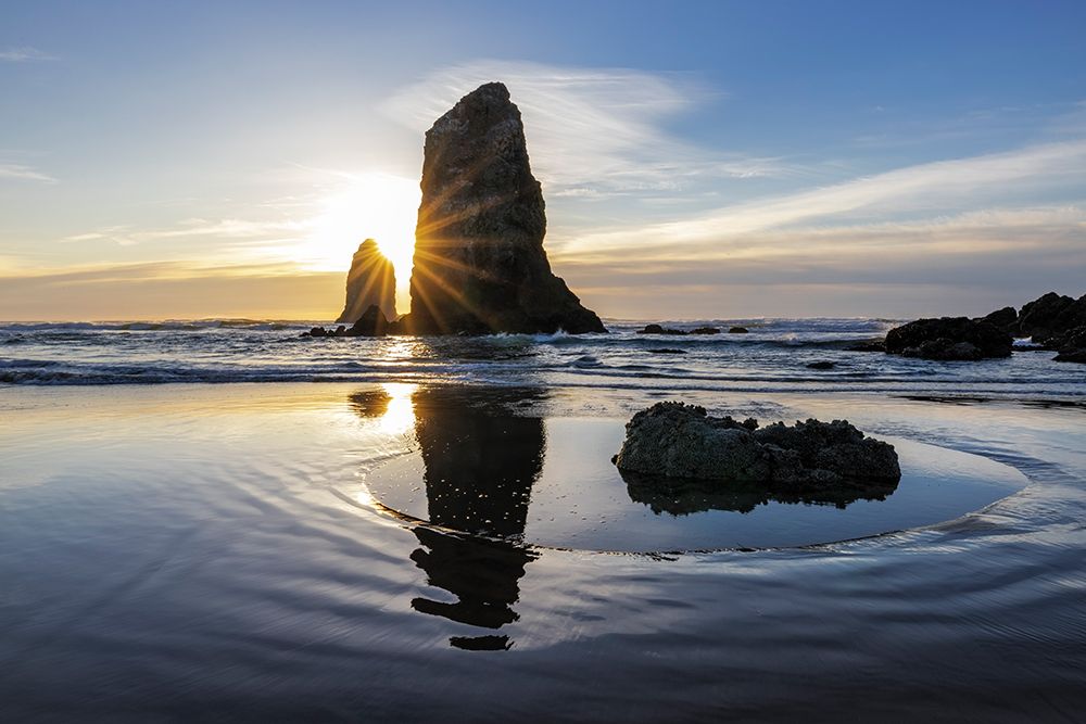 Haystack Rock Pinnacles at low tide in Cannon Beach-Oregon-USA art print by Chuck Haney for $57.95 CAD