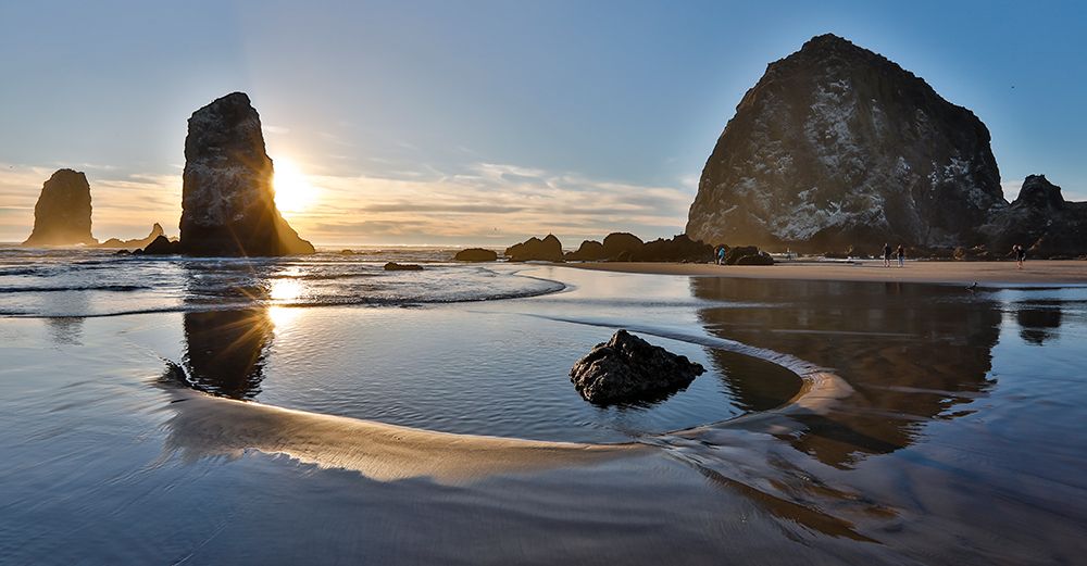 USA- Oregon. Cannon Beach with Haystack near sunset and low tide. art print by Darrell Gulin for $57.95 CAD
