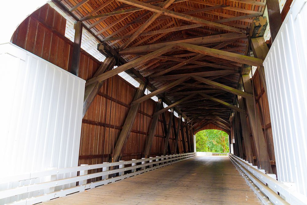 USA, Oregon, Lane County, Jasper Place Road, Fall Creek. Pengra Covered Bridge. art print by Emily M. Wilson for $57.95 CAD