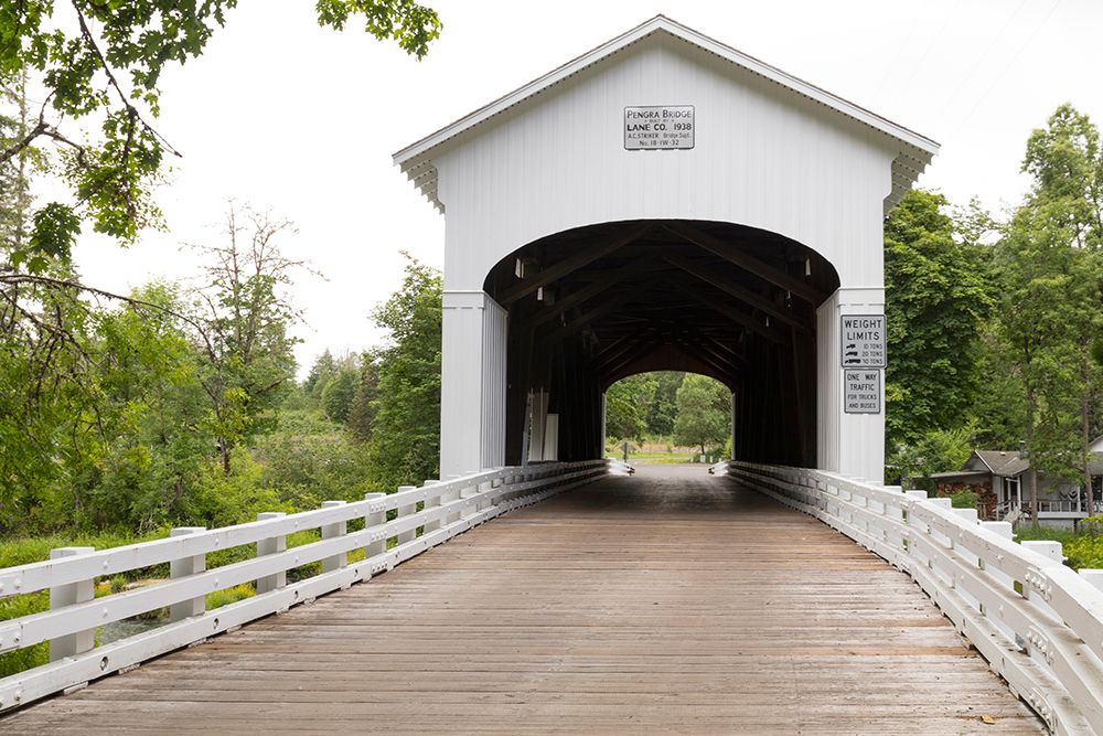 USA, Oregon, Lane County, Jasper Place Road, Fall Creek. Pengra Covered Bridge. art print by Emily M. Wilson for $57.95 CAD