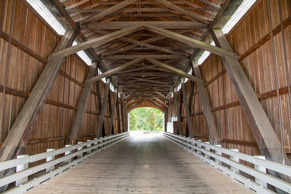 USA, Oregon, Lane County, Jasper Place Road, Fall Creek. Pengra Covered Bridge. art print by Emily M. Wilson for $57.95 CAD