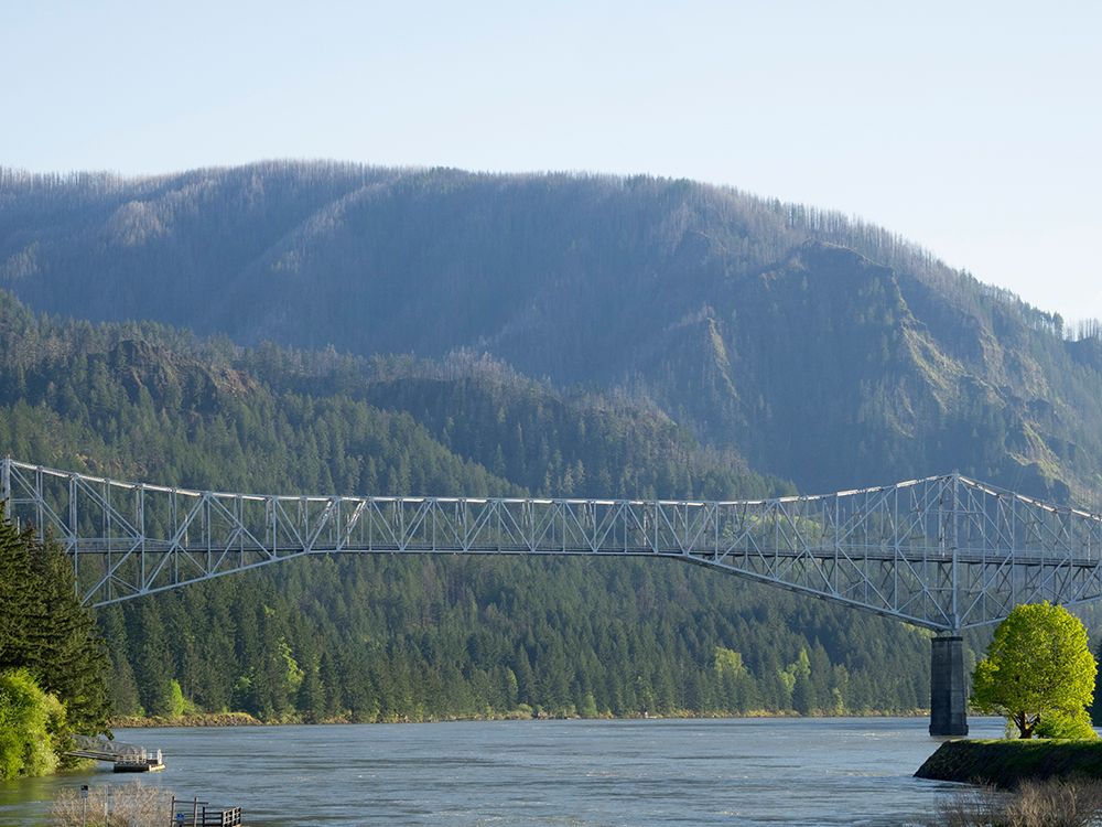 Oregon, USA. Columbia River Gorge, Bridge of the Gods spans the Columbia River. art print by Jamie and Judy Wild for $57.95 CAD