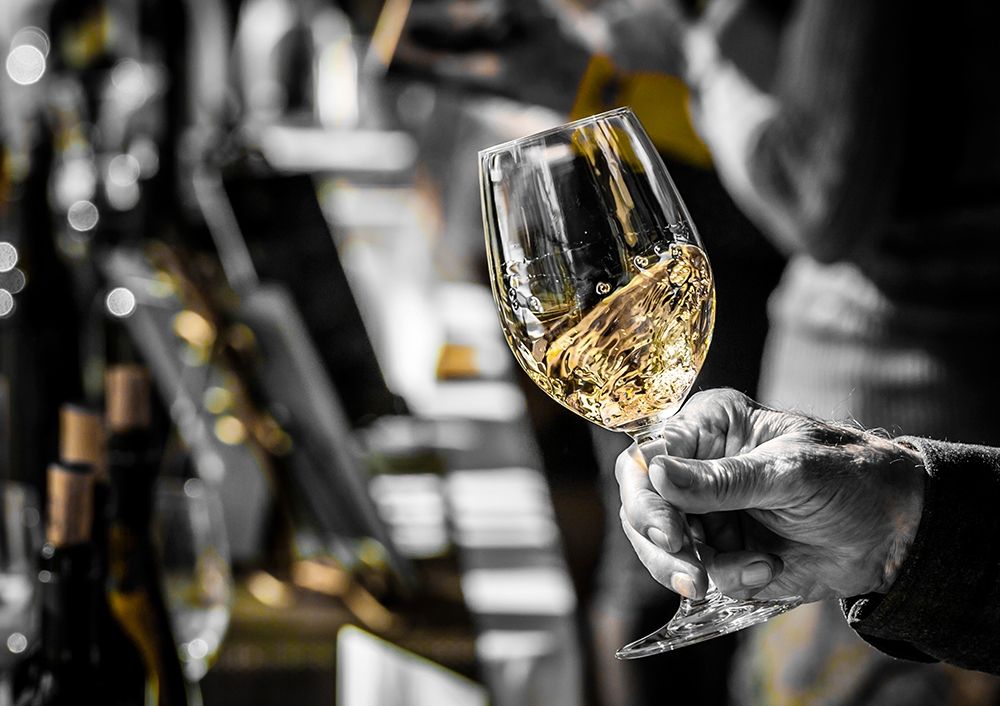 Oregon-Portland White wine swirl in glass at Portland wine tasting event art print by Richard Duval for $57.95 CAD