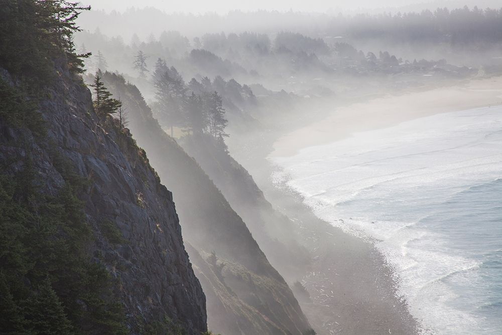 Oregon-Oswald West State Park and cliff bluffs looking towards Manzanita with lifting fog art print by Sylvia Gulin for $57.95 CAD