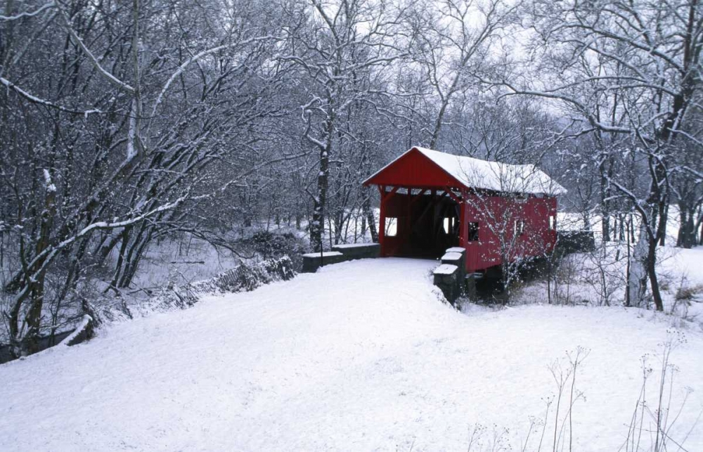 PA, Mariana Co, Hughes Covered Bridge in winter art print by Nancy Rotenberg for $57.95 CAD