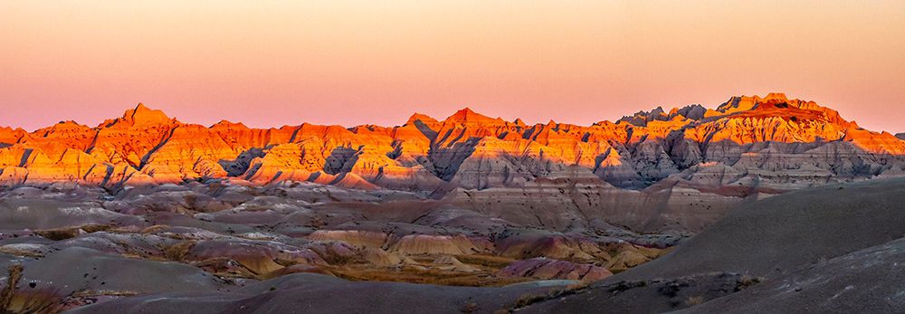 USA-South Dakota-Badlands National Park Panoramic of sunrise on arid park formations art print by Jaynes Gallery for $57.95 CAD