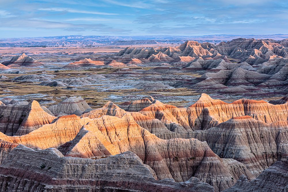 Formations of striated hoodoo lead the eye to a plateau and more peaks art print by Sheila Haddad for $57.95 CAD