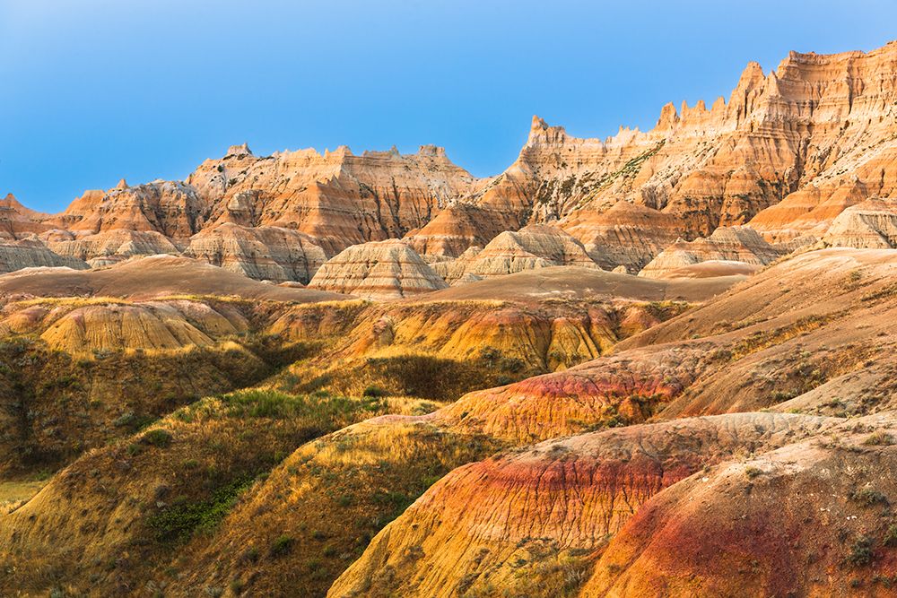 Layers of striated round hoodoos lead to soaring sharp peaked hoodoos art print by Sheila Haddad for $57.95 CAD