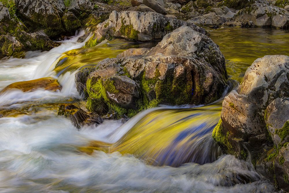 Spring foliage colors and sky reflecting on ripples on stream, Great Smoky Mountains NP, Tennessee art print by Adam Jones for $57.95 CAD