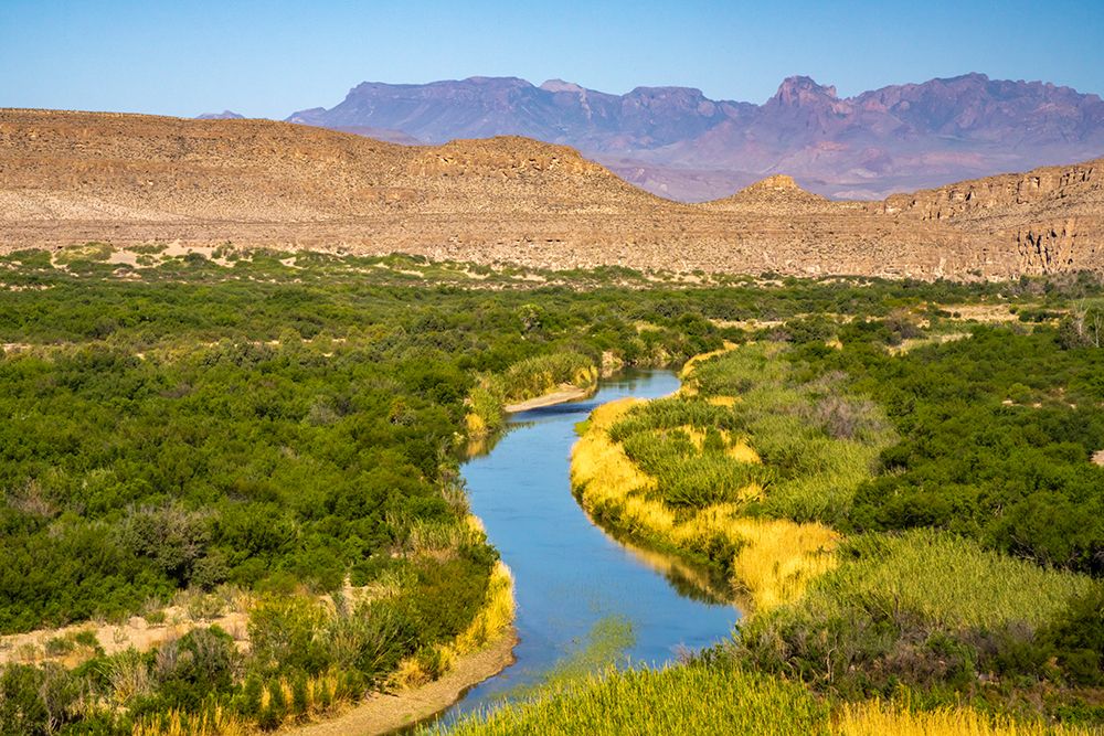USA, Texas, Big Bend National Park. Landscape with Rio Grande River and Chisos Mountains. art print by Jaynes Gallery for $57.95 CAD