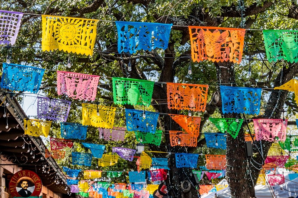 Mexican Market Square-Flags Symbols christmas paper decorations-San Antonio-Texas art print by William Perry for $57.95 CAD