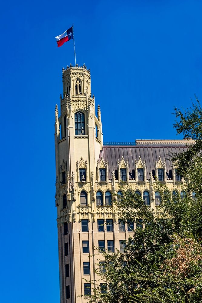 Emily Morgan West Hotel Texas Flag Next to Alamo-San Antonio-Texas Emily West-yellow Rose of Texas art print by William Perry for $57.95 CAD