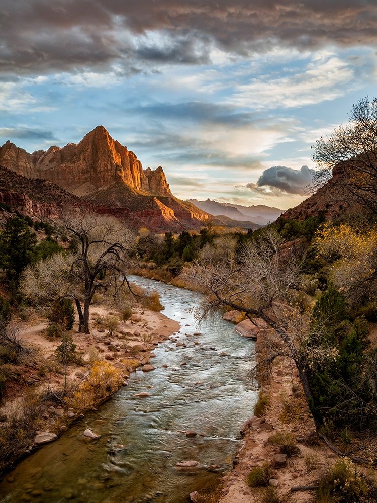 Utah-Zion National Park-Sunset lights up The Watchman and the Virgin River art print by Ann Collins for $57.95 CAD