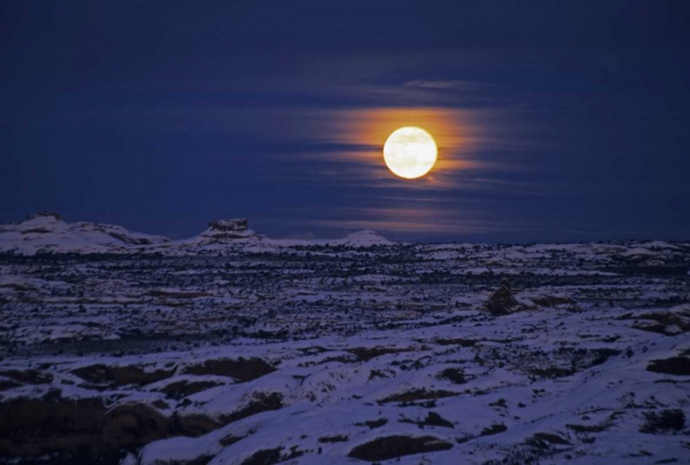 UT, Arches NP Full moon rising over snowy scenic art print by Cathy and Gordon Illg for $57.95 CAD