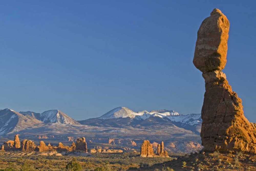 UT, Arches NP Balanced Rock with La Sal Mots art print by Cathy and Gordon Illg for $57.95 CAD