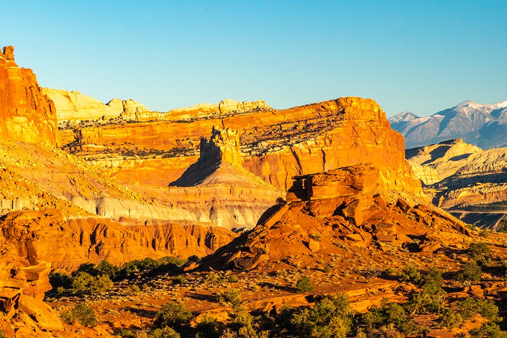 USA- Utah- Capitol Reef National Park. Eroded rock formations and mountain. art print by Jaynes Gallery for $57.95 CAD
