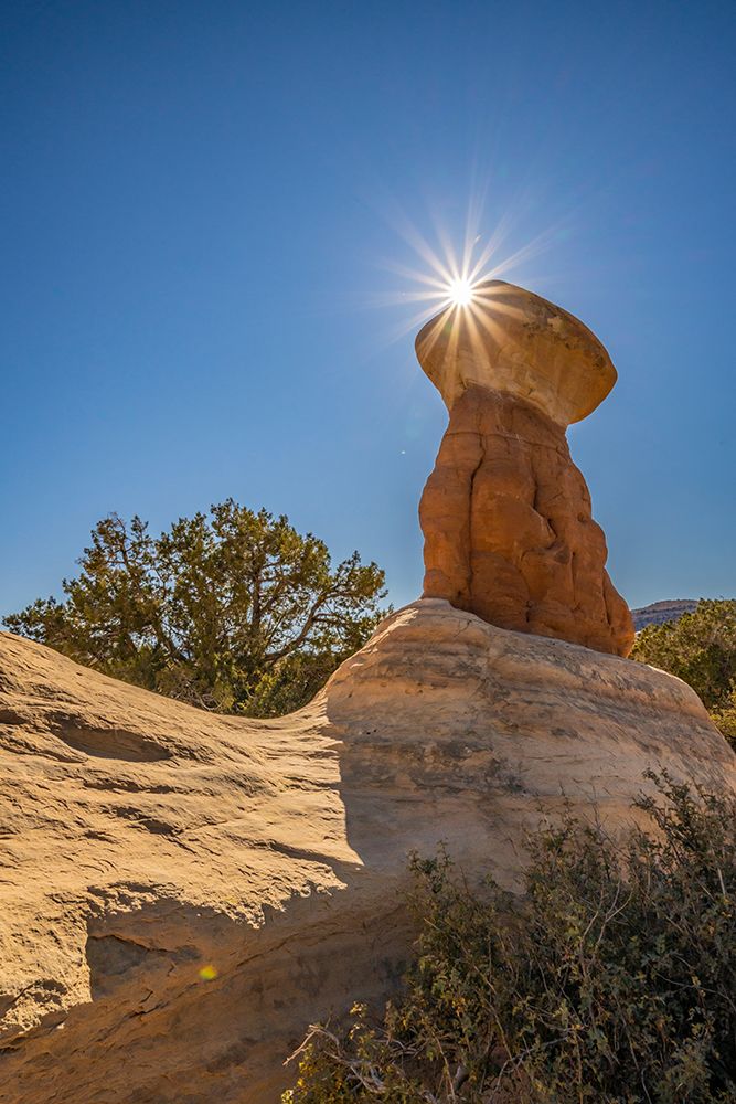 USA- Utah- Devils Garden Outstanding Natural Area. Sun starburst on hoodoo rock formations. art print by Jaynes Gallery for $57.95 CAD