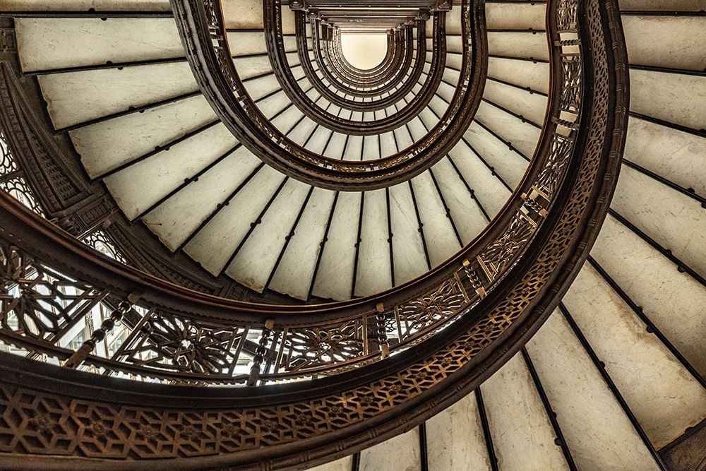 USA-Illinois-Chicago Spiral staircase in Rookery Building designed by Frank Lloyd Wright art print by Jaynes Gallery for $57.95 CAD