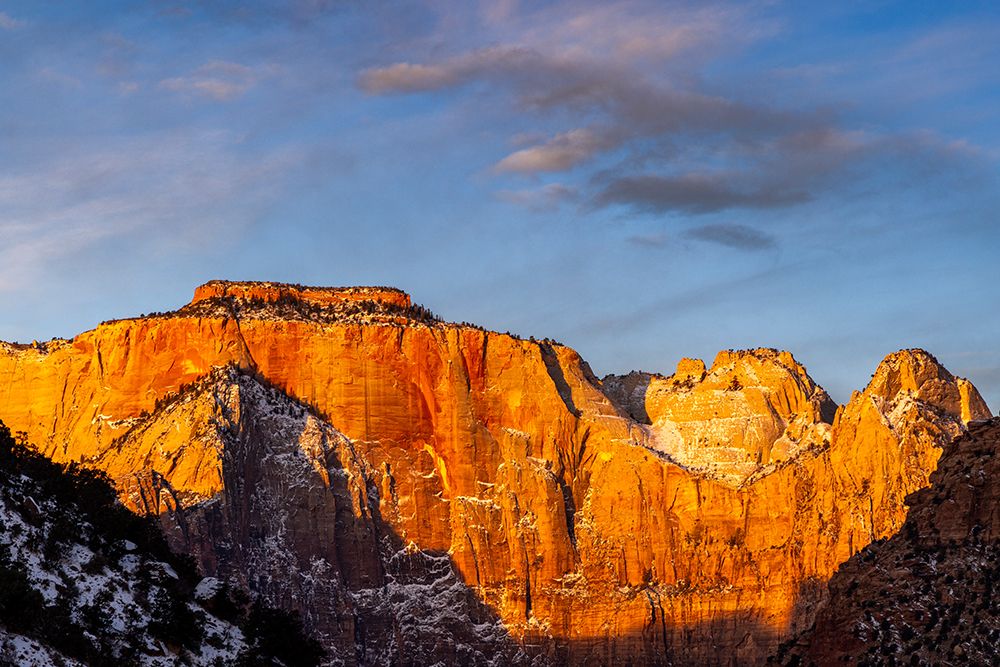 Towers of Virgin and the West Temple at sunrise in Zion National Park, Utah, USA art print by Chuck Haney for $57.95 CAD