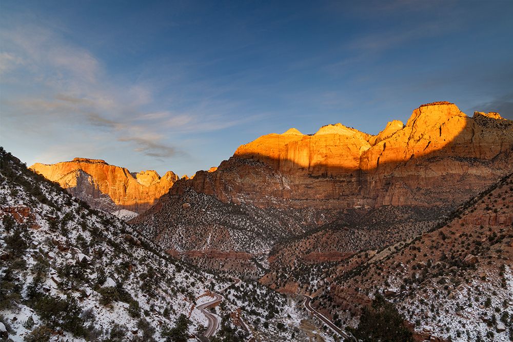 Towers of Virgin and the West Temple at sunrise in Zion National Park, Utah, USA art print by Chuck Haney for $57.95 CAD