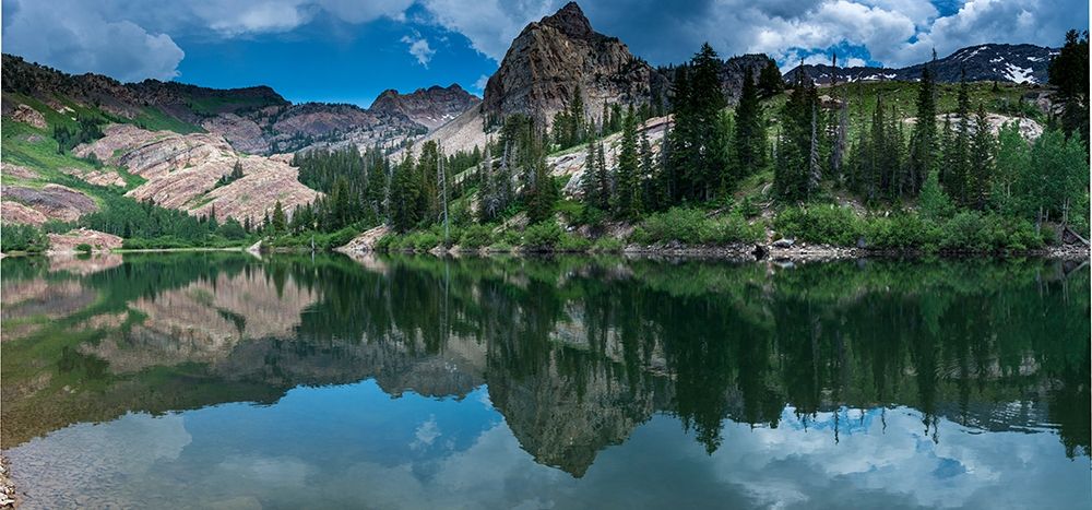 Panoramic landscape of Sundial Peak-Lake Blanche and reflection-Wasatch Mountains art print by Howie Garber for $57.95 CAD