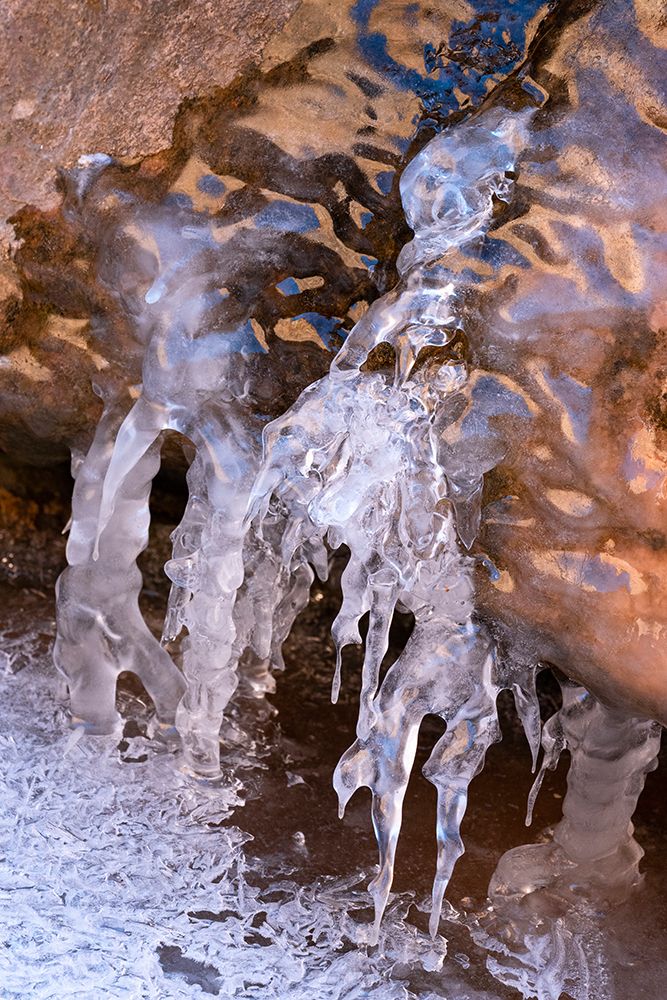 USA-Utah Ice formations with sky and canyon wall reflections-Arches National Park art print by Judith Zimmerman for $57.95 CAD