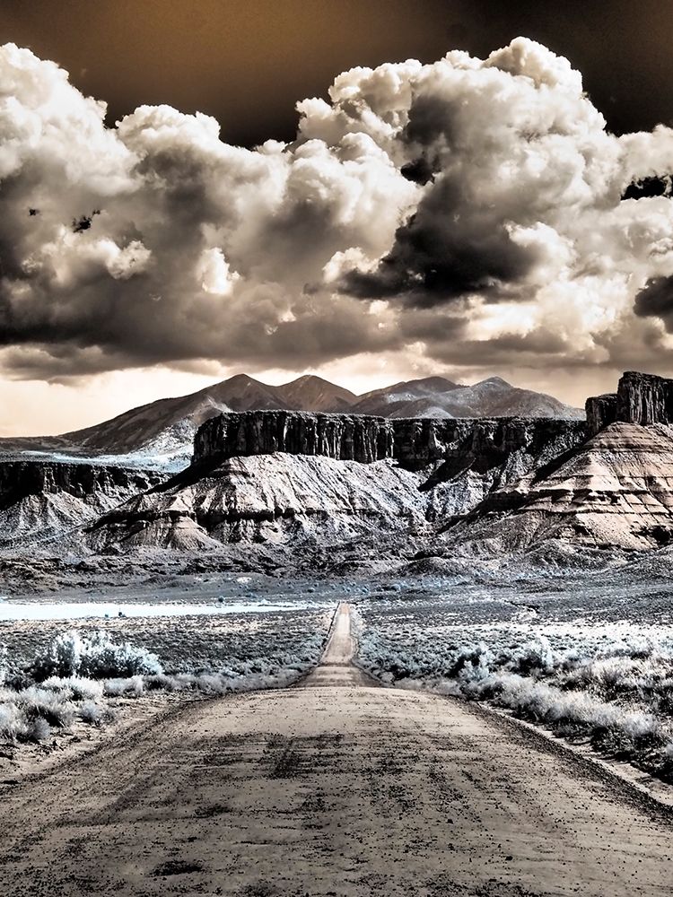 USA-Utah Infrared of road leading to Fisher Tower and large clouds art print by Terry Eggers for $57.95 CAD