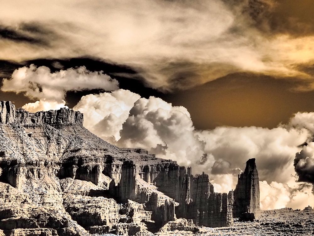 USA-Utah Infrared of Fisher Towers with large clouds art print by Terry Eggers for $57.95 CAD