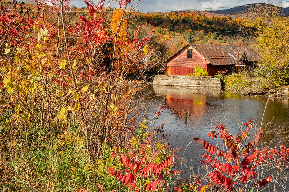 USA-Vermont-Moscow-mill on Little River pond there-fall foliage art print by Allison Jones for $57.95 CAD
