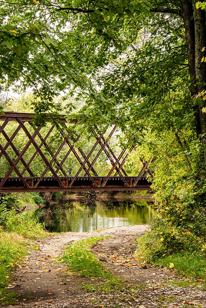 USA, Vermont, Whiting. 1896 metal railroad trestle bridge over tributary to Otter Creek. art print by Alison Jones for $57.95 CAD
