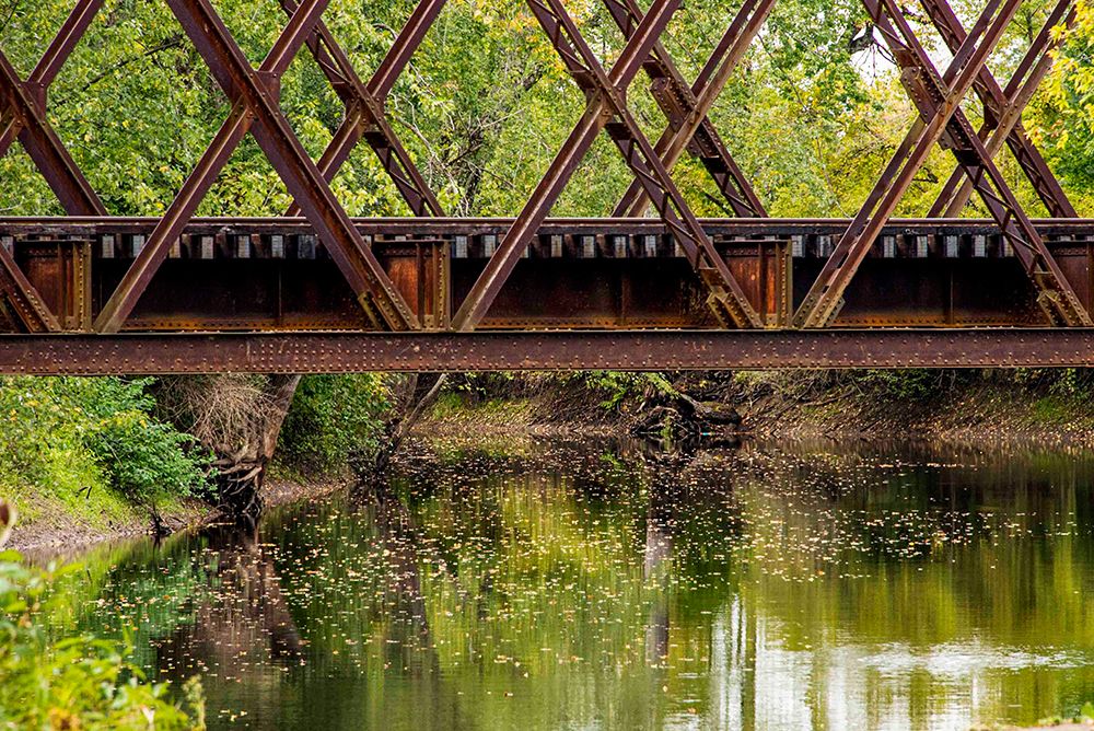 USA, Vermont. Rusted train bridge with tracks over Otter Creek art print by Alison Jones for $57.95 CAD