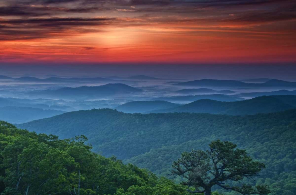VA, Franklin Cliff Overlook Sunset on mountains art print by Jay OBrien for $57.95 CAD
