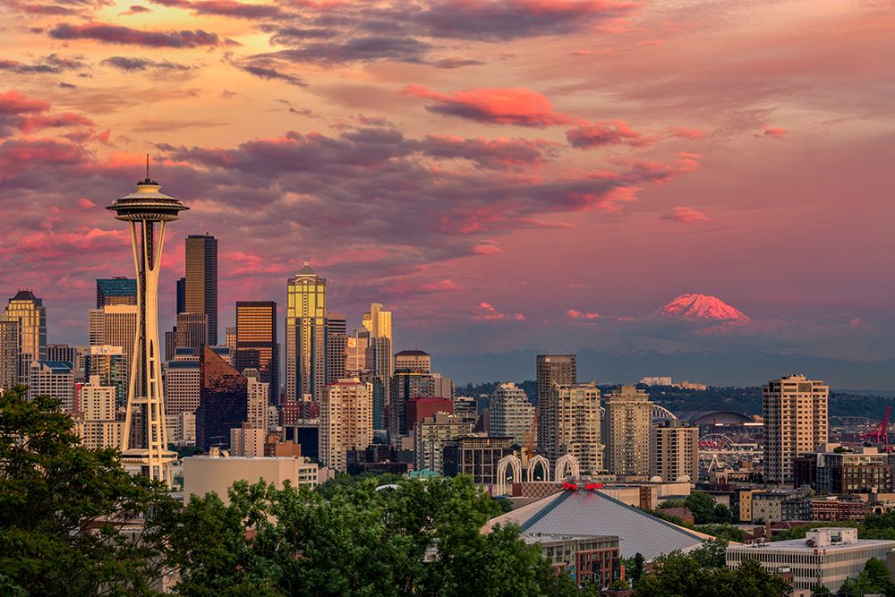 Seattle-Washington State skyline and distant Mt Rainier art print by Adam Jones for $57.95 CAD