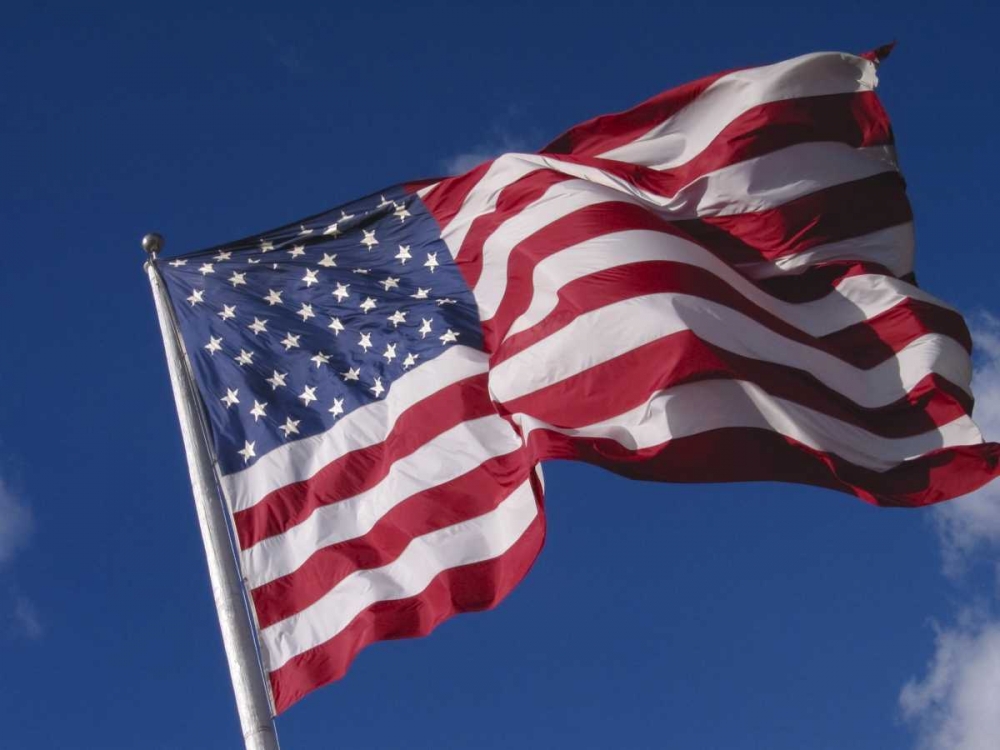 Washington, Cle Elum American flag flaps in wind art print by Nancy, Steve Ross for $57.95 CAD