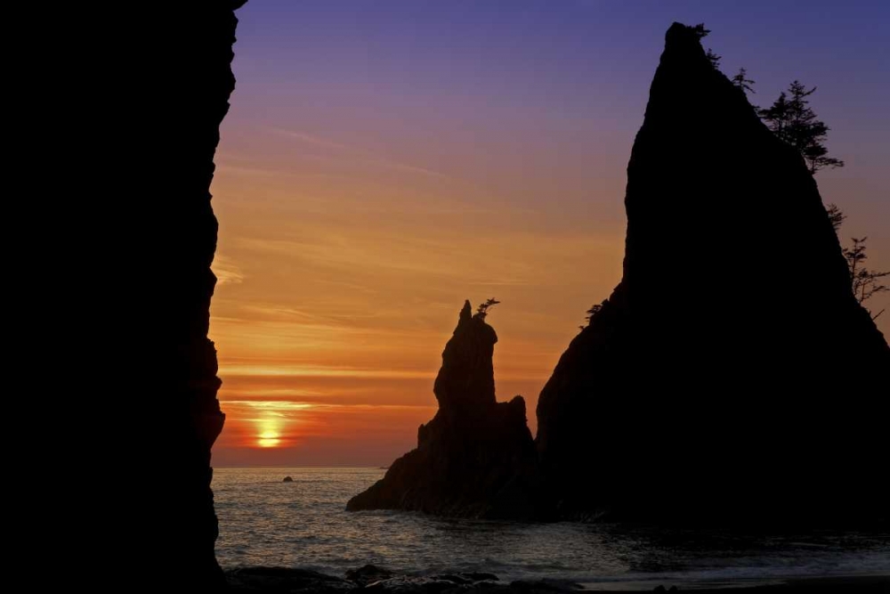 WA, Olympic NP Sunset of Rialto Beach seastacks art print by Don Paulson for $57.95 CAD