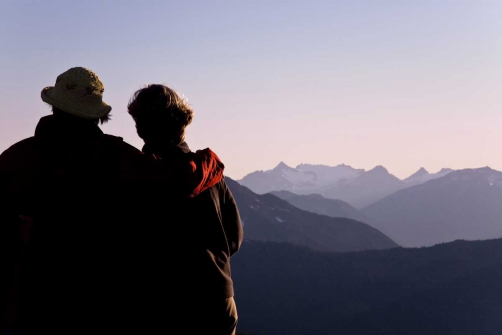 WA, Mount Baker Two women view mountain scenery art print by Don Paulson for $57.95 CAD