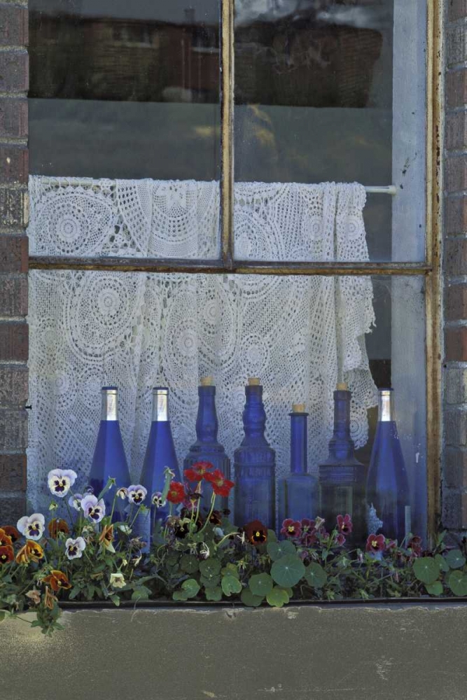 WA, Palouse Row of blue bottles and flowers art print by Don Grall for $57.95 CAD