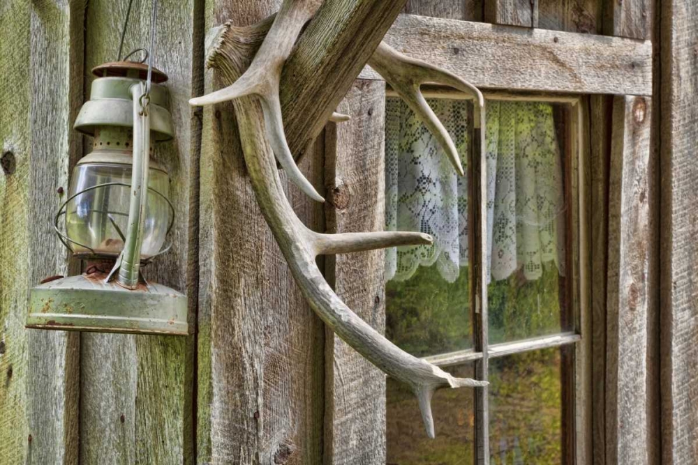 WA, Stehekin Antlers and lantern outside a cabin art print by Don Paulson for $57.95 CAD