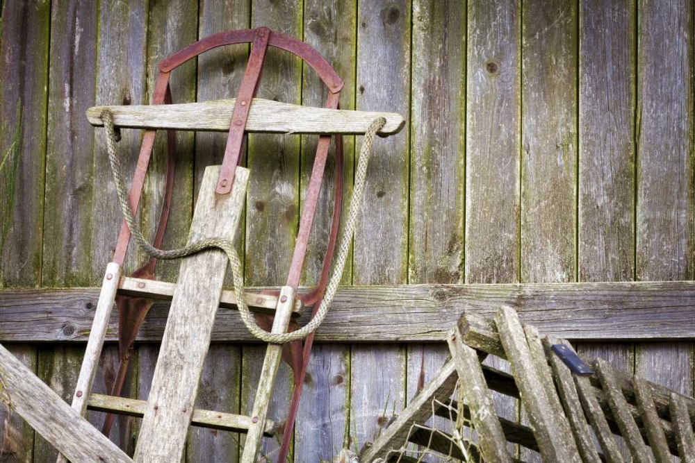 USA, Washington, Belfair Old sled in storage art print by Don Paulson for $57.95 CAD